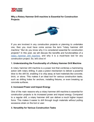 Why a Rotary Hammer Drill machine is Essential for Construction Projects