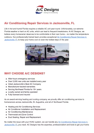 Air Conditioning Repair Services in Jacksonville, FL