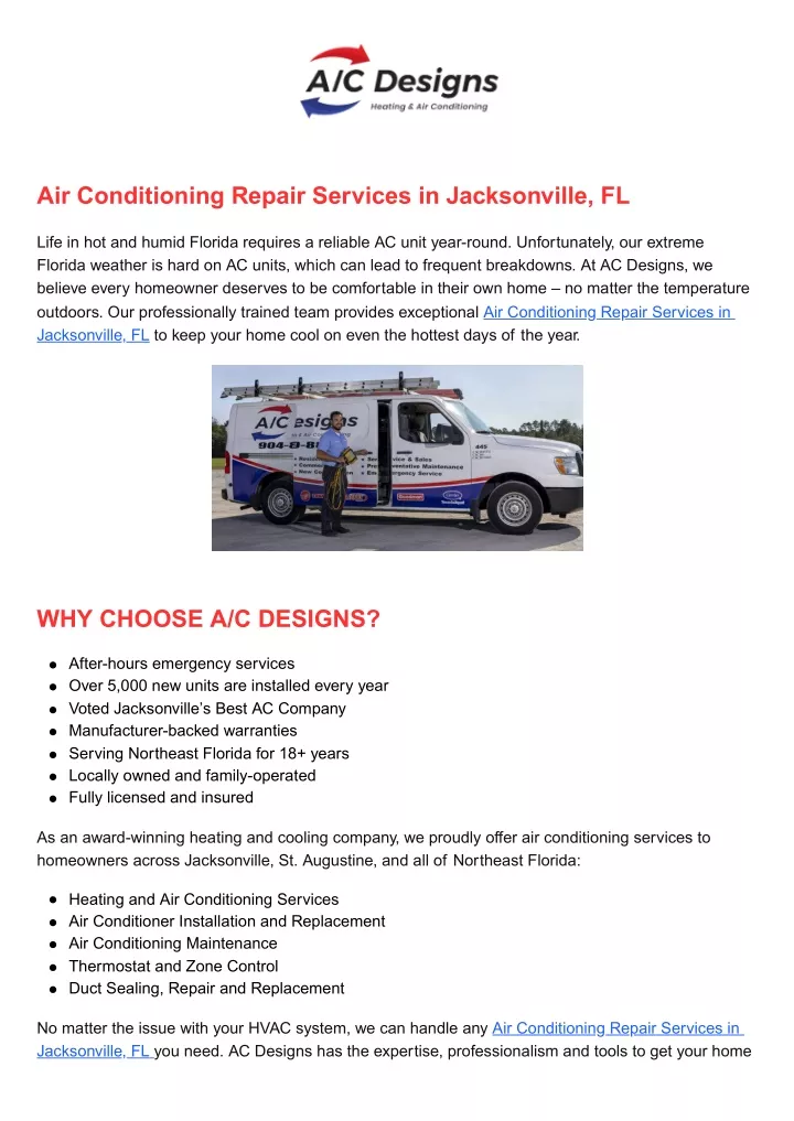air conditioning repair services in jacksonville