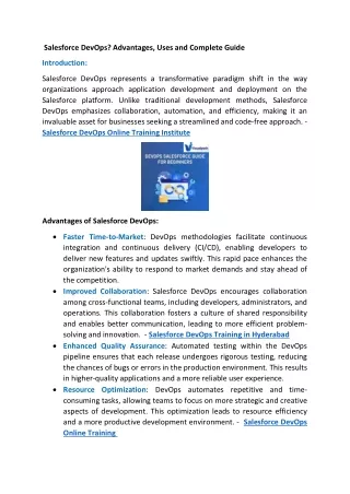 salesforce devops advantages uses and complete