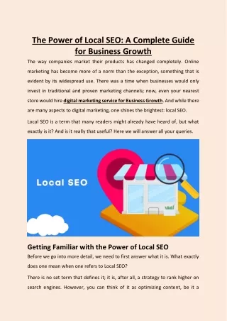 The Power of Local SEO- A Complete Guide for Business Growth