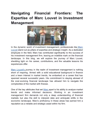 Navigating Financial Frontiers: The Expertise of Marc Louvet in Investment Manag