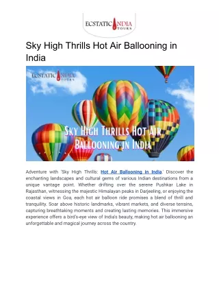 Sky High Thrills Hot Air Ballooning in India