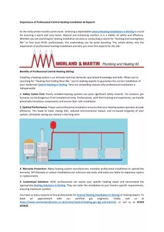 Importance of Professional Central Heating Installation & Repairs!