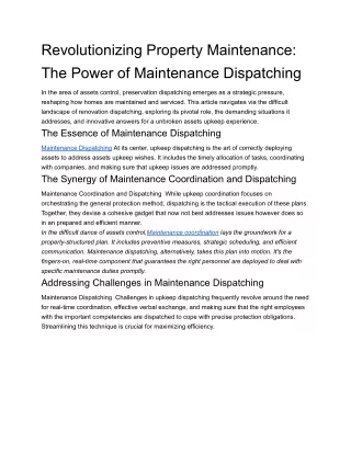 maintenance Dispatching