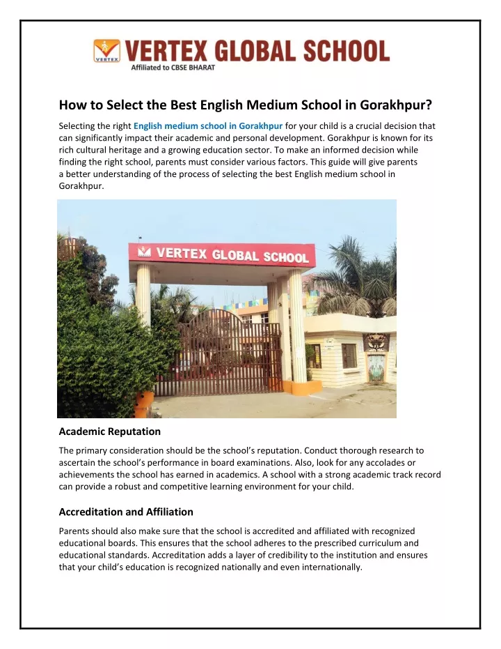 how to select the best english medium school