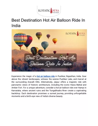 Best Destination Hot Air Balloon Ride In India