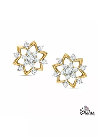 Badarivasa Yellow Gold Stud Earrings by Dishis Jewels