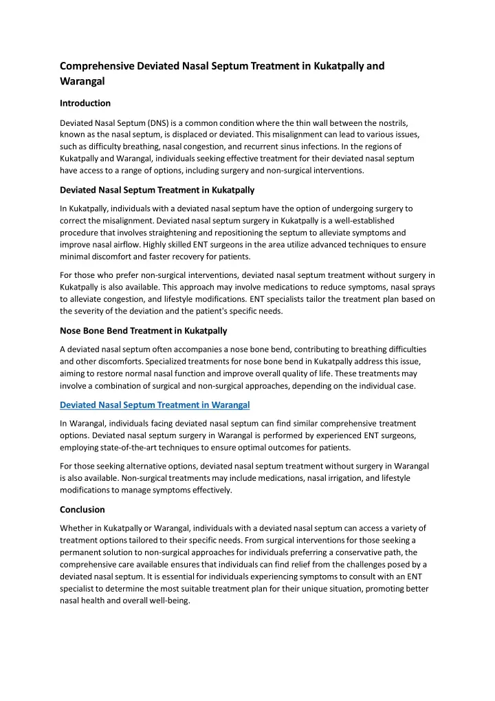 comprehensive deviated nasal septum treatment