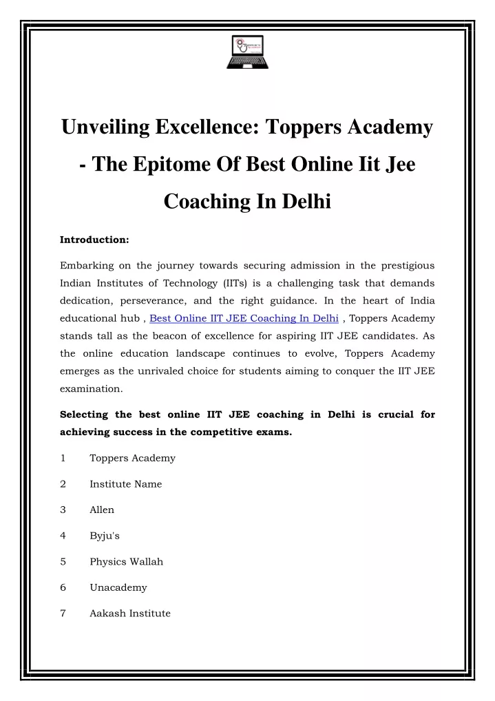 unveiling excellence toppers academy