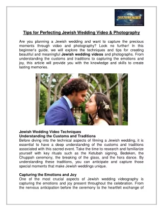 Tips for Perfecting Jewish Wedding Video & Photography