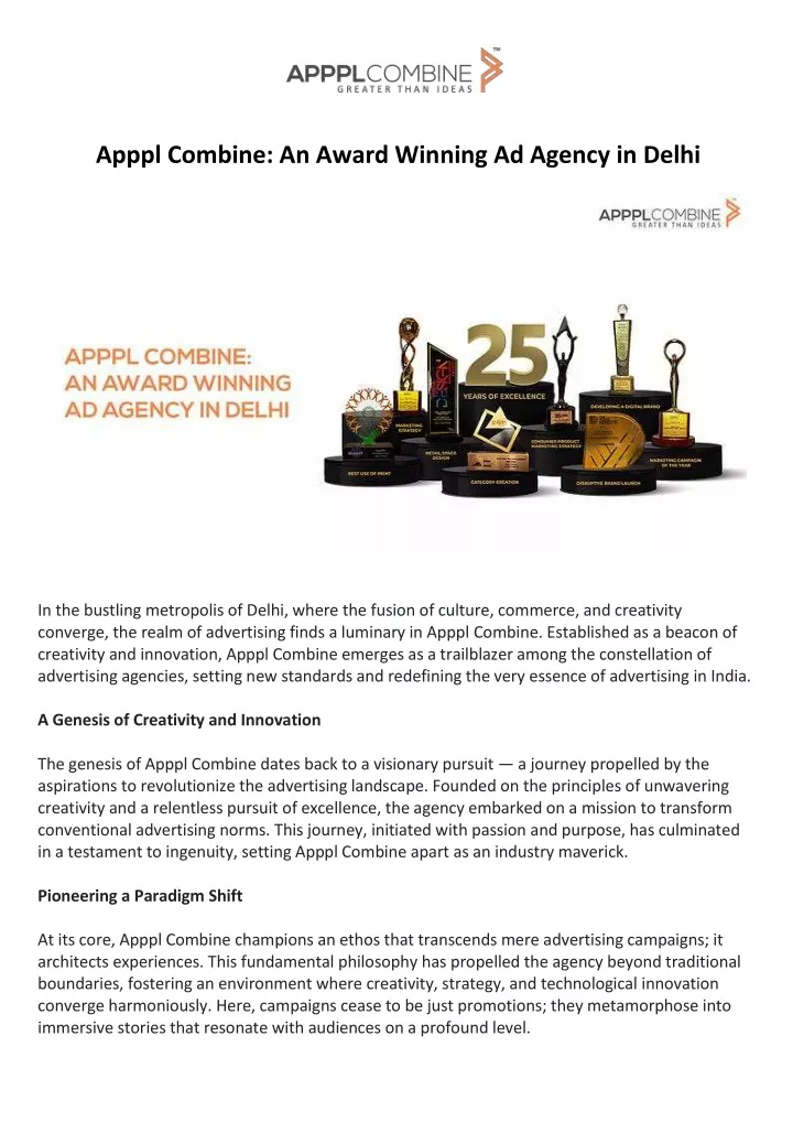 apppl combine an award winning ad agency in delhi