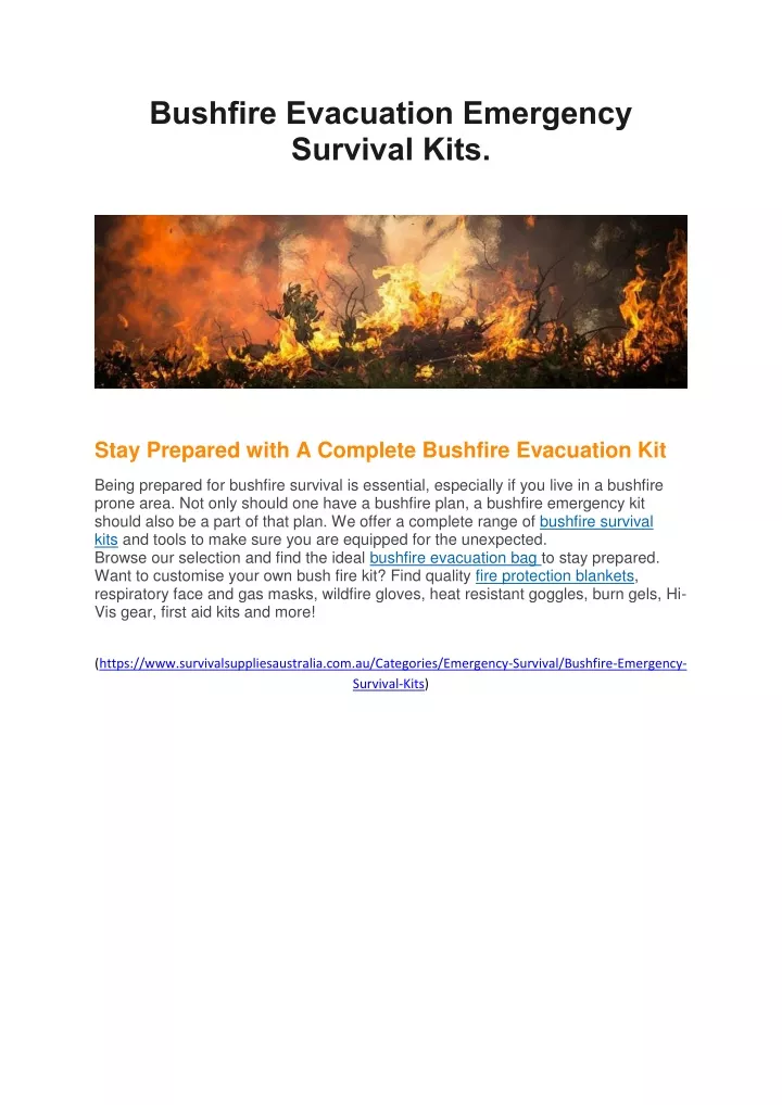 bushfire evacuation emergency survival kits