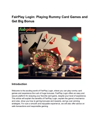 Fair Play Login _ Platform for casino Games and Live Sports Betting