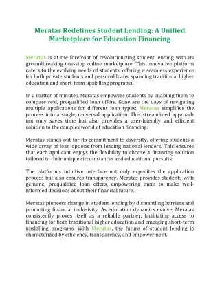 Meratas Redefines Student Lending: A Unified Marketplace for Education Financing