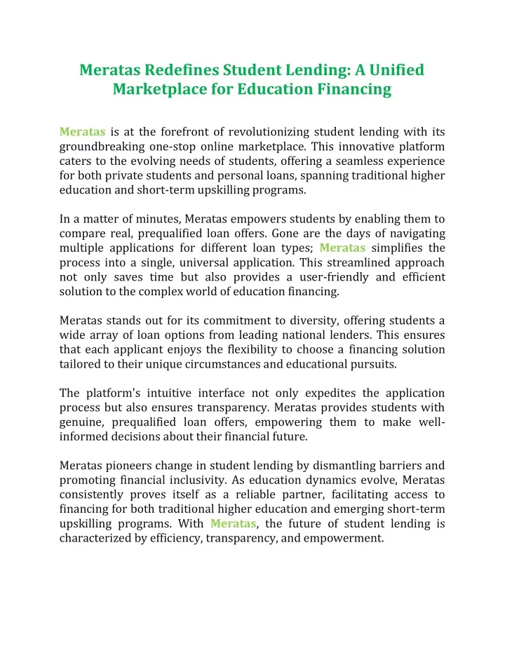 meratas redefines student lending a unified
