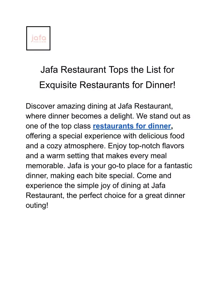 jafa restaurant tops the list for