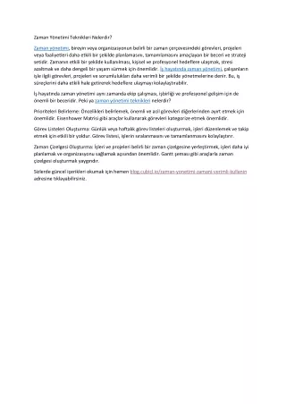 zaman y netimi teknikleri nelerdir