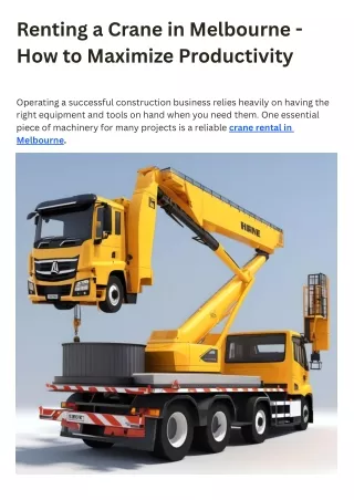 Renting a Crane in Melbourne - How to Maximize Productivity