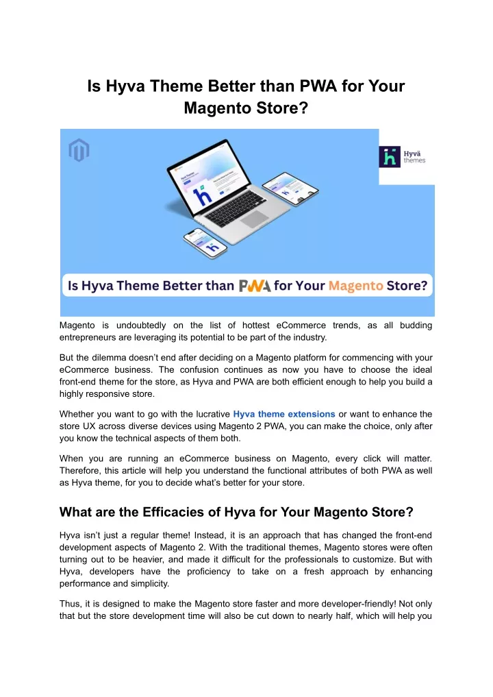 is hyva theme better than pwa for your magento