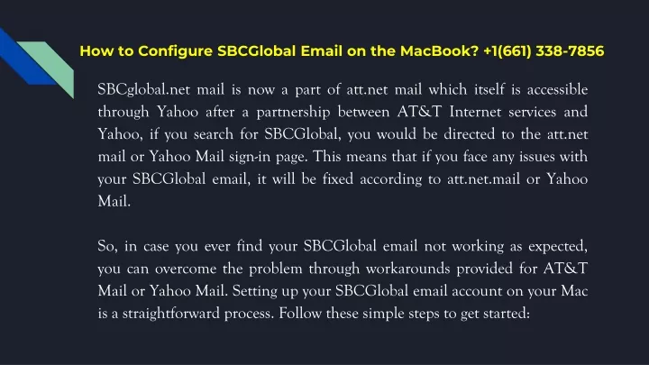 how to configure sbcglobal email on the macbook 1 661 338 7856