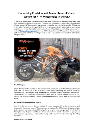 Remus Exhaust System for KTM Motorcycles in USA