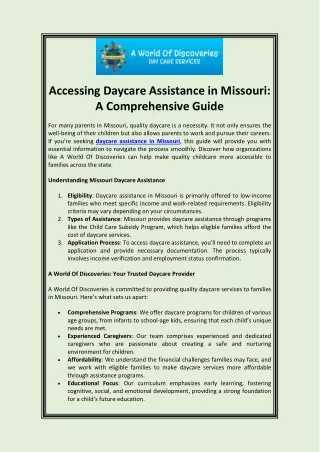 Supporting Families: Daycare Assistance Initiatives in Missouri