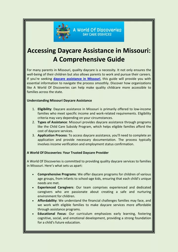 accessing daycare assistance in missouri