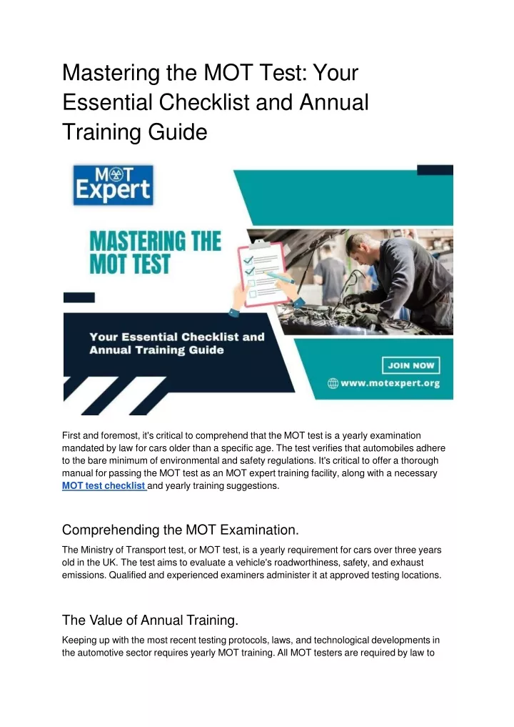 mastering the mot test your essential checklist and annual training guide