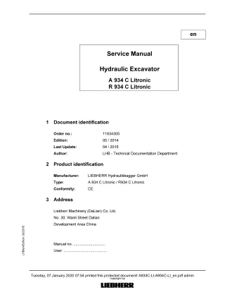 LIEBHERR A934C Litronic Hydraulic Excavator Service Repair Manual