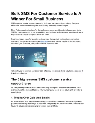 Bulk SMS For Customer Service Is A Winner For Small Business