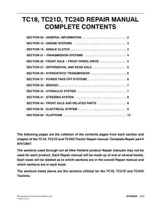 New Holland TC24D Tractor Service Repair Manual