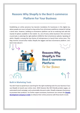 Reasons Why Shopify Is The Best E-commerce Platform For Your Business