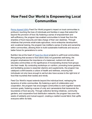 How Feed Our World is Empowering Local Communities