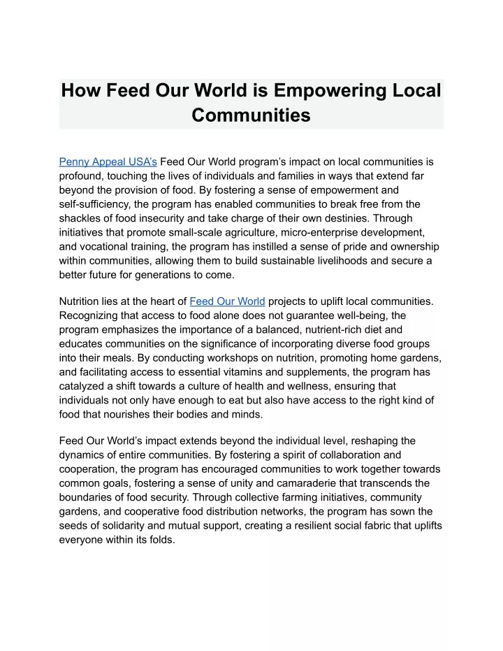 how feed our world is empowering local communities