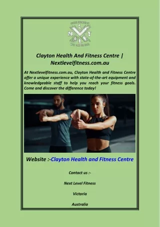 Clayton Health And Fitness Centre  Nextlevelfitness.com.au