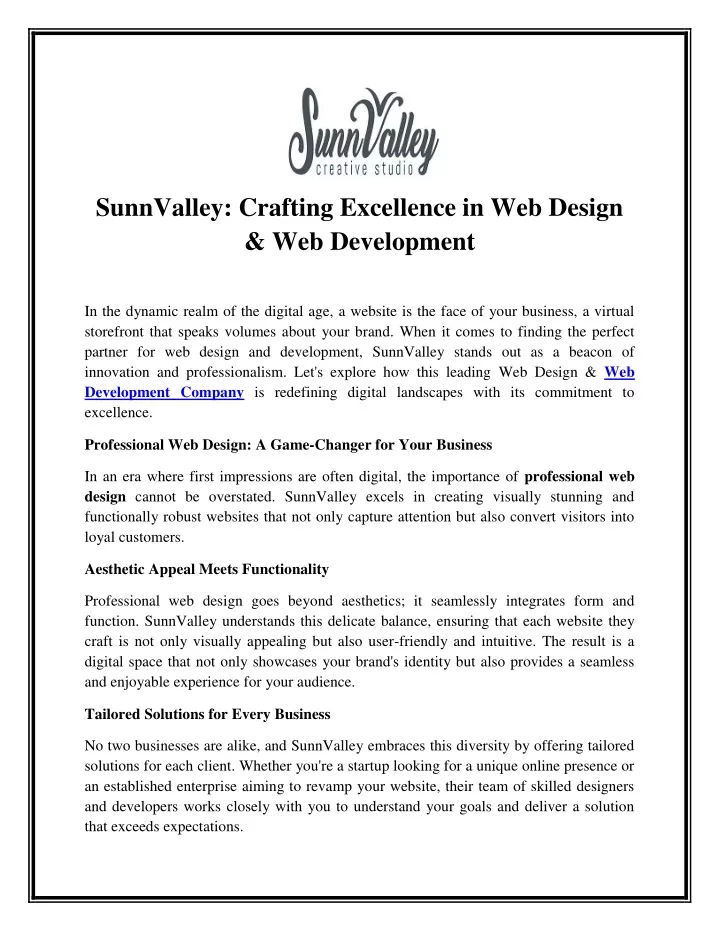 sunnvalley crafting excellence in web design