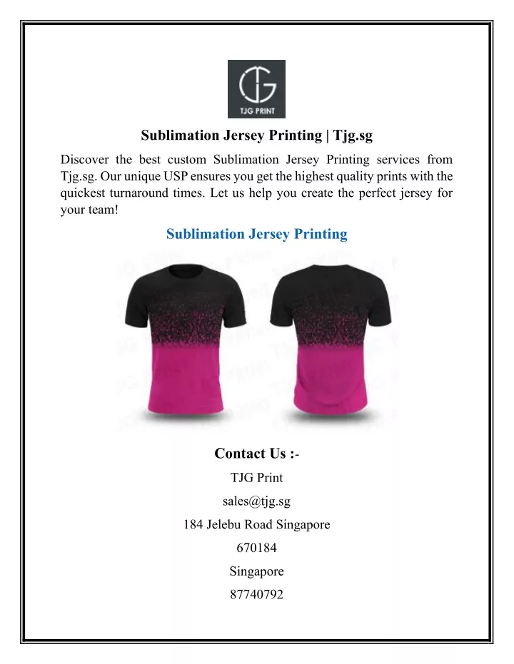 sublimation jersey printing tjg sg