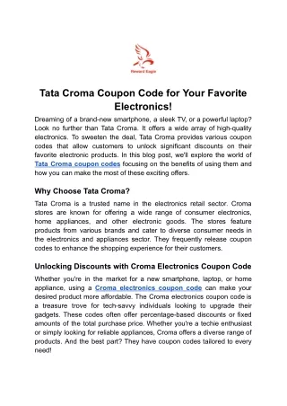 Tata Croma Coupon Code for Your Favorite Electronics!.docx