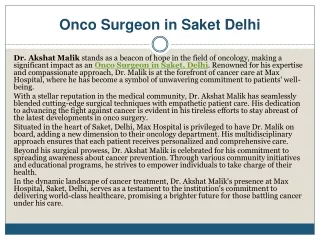 Onco Surgeon in Saket Delhi