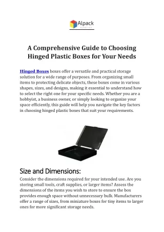 A Comprehensive Guide to Choosing Hinged Plastic Boxes for Your Need