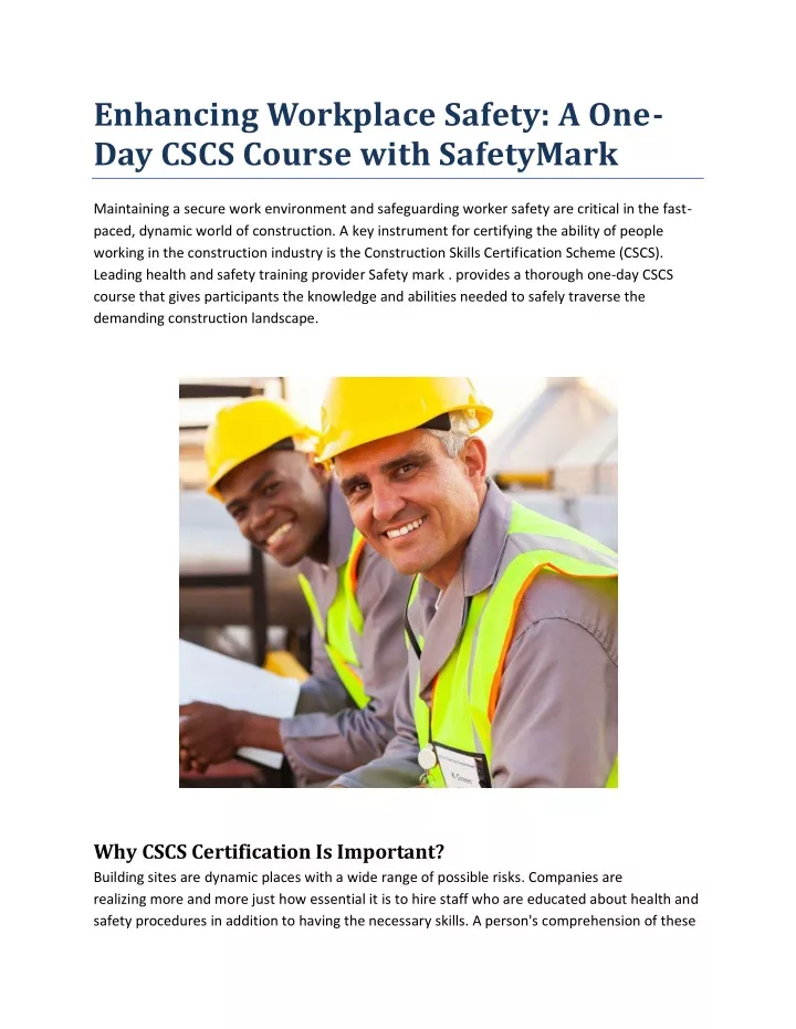 enhancing workplace safety a one day cscs course