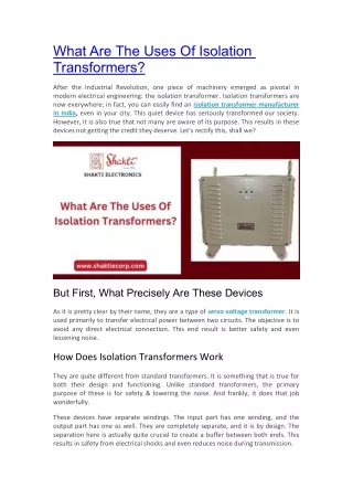 What Are The Uses Of Isolation Transformers