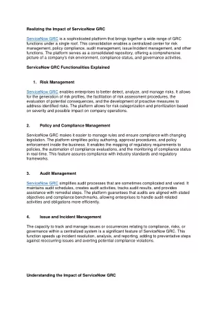 realizing the impact of servicenow grc servicenow