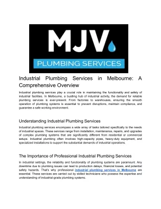 Industrial Plumbing Services in Melbourne_ A Comprehensive Overview