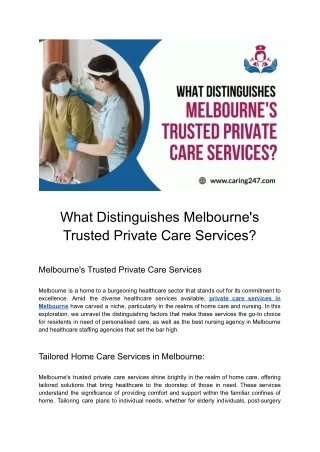Private Care Services: The Pinnacle of Trustworthiness in Melbourne.