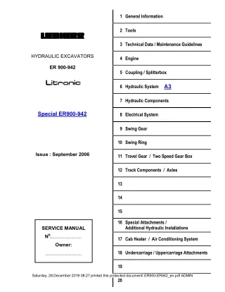 LIEBHERR ER 922 Hydraulic Excavator Service Repair Manual