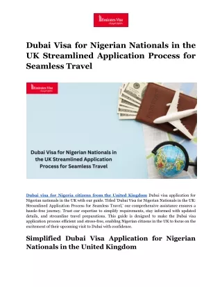 Dubai Visa for Nigerian Nationals in the UK Streamlined Application Process for Seamless Travel