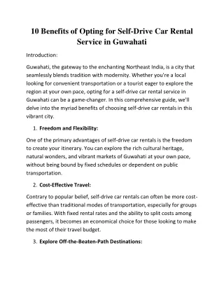 10 Benefits of Opting for Self-Drive Car Rental Service in Guwahati