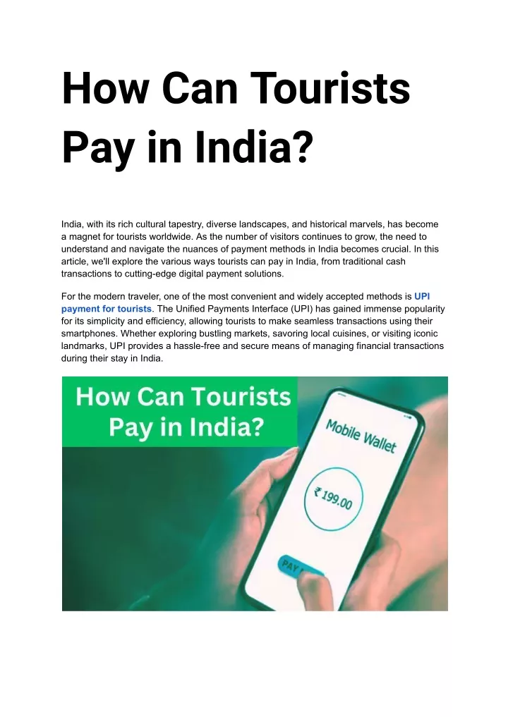 how can tourists pay in india